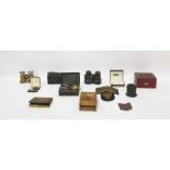 Assortment of collectable items to include binoculars, cloth badges, boxes, cases, cufflinks,