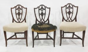 Set of three Hepplewhite style shield shaped back mahogany dining chairs on square sectioned