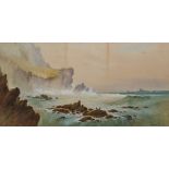 Norton Willis Watercolour drawing Landscape with cliffs and rocks, signed, 25cm x 50cm