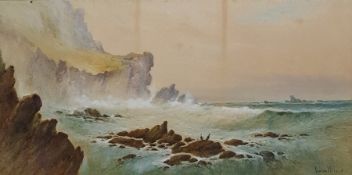 Norton Willis Watercolour drawing Landscape with cliffs and rocks, signed, 25cm x 50cm