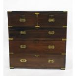 19th century campaign chest of two short over three long drawers, brass handles, escutcheons and