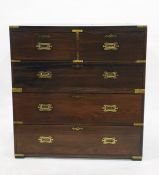 19th century campaign chest of two short over three long drawers, brass handles, escutcheons and