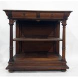 19th century rectangular three-tier buffet, the rectangular top with moulded edge above two drawers,