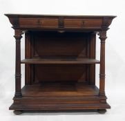 19th century rectangular three-tier buffet, the rectangular top with moulded edge above two drawers,