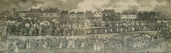 Black and white etching "A Representation of the Procession at Wootton Bassett on Wednesday Feb
