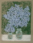 Judith Shahn (1929 - 2009) Limited edition colour print Two glass jars of blue cornflowers, No.50/