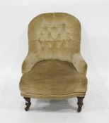 19th century salon chair in the sage green ground button back upholstery, turned supports to black