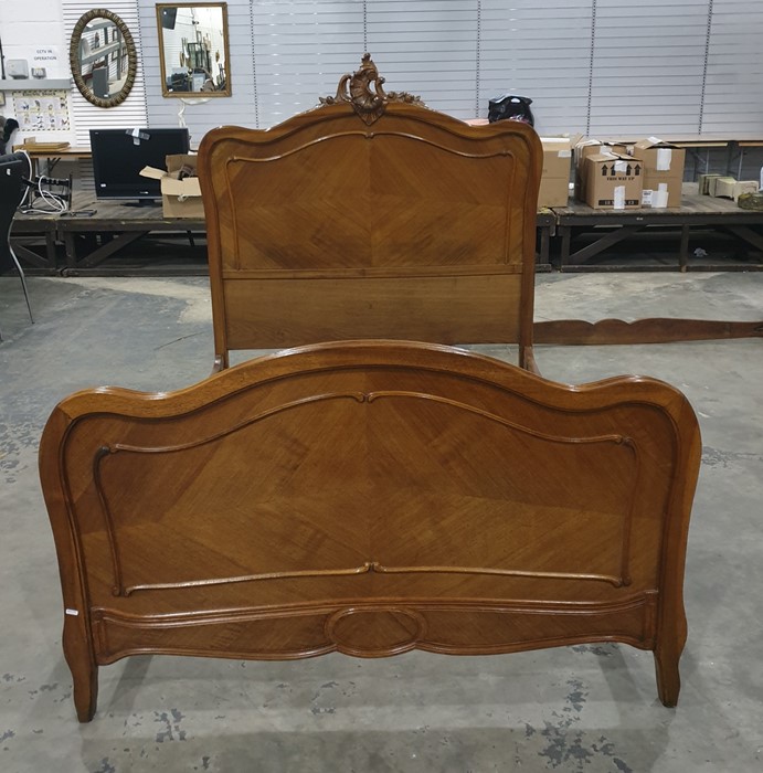 French-style double bed frame with carved shell motif to the headboard