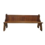 Pine pew with slatback, end supports, approx 206cm long