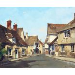 Stanley Orchart  Oil on board  "Evening Light at Lacock", signed lower right, bears label verso,