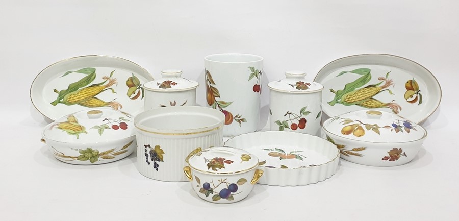 Quantity of Royal Worcester Evesham porcelain tableware to include pair circular tureens and covers,