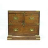 19th century mahogany campaign miniature chest of two short over one long drawer, plinth base, brass