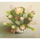 Thomas L Bainton  Oil on canvas Study of Proteas and other South African flowers in a vase, signed