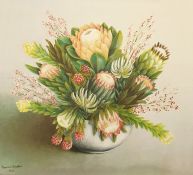 Thomas L Bainton  Oil on canvas Study of Proteas and other South African flowers in a vase, signed