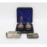 Silver cigarette case and a pair of cased sugar sifters, etc (4)