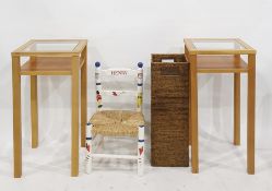 Pair of side tables, a child's chair and a stick stand (4)