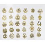 Collection of assorted horse brasses to include examples with Masonic symbol, rooster, thistle,