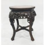 Anglo-Indian table with pink marble inset top set in wooden frame with beaded edge, carved base to