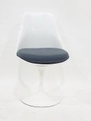 Eero Saarinen style white plastic swivel chair on white metal base