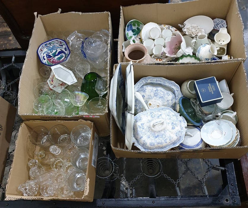Quantity of assorted ceramics, glassware, including part teasets, tureens etc