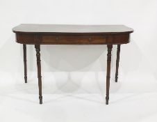 19th century mahogany D-shaped side table with single drawer on turned supports