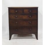 19th century mahogany chest of two short over three long drawers, the rectangular top with moulded