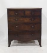 19th century mahogany chest of two short over three long drawers, the rectangular top with moulded