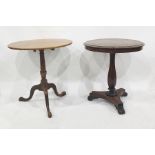 19th century rosewood circular  table with applied moulded edge on faceted hollow support and carved