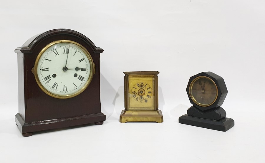 Late 19th century carriage-type clock with music box insert (badly damaged), a small octagonal