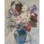 K MacKenzie (20th century - Dudley Art School) Oil on canvas Cornucopia of flowers in blue