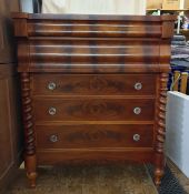 19th century Scottish mahogany chest of five long drawers with barleytwist pilasters, 121cm x 145.
