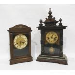 Mid 20th century German made oak-cased mantel clock with Roman numerals and beaded decoration to the
