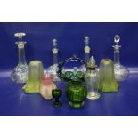 Glassware to include decanters and a Jane Charles green glass vase of ovoid form, etc