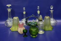 Glassware to include decanters and a Jane Charles green glass vase of ovoid form, etc