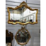 18th century style mirror in carved gilt frame, 72cm x 89cm together with a circular framed mirror