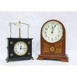 Horolovar flying pendulum clock (incomplete) and a reproduction arched-topped mantel clock in the