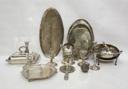 EPNS breakfast dish, ovoid, revolving cover, EPNS entree dish, salver with pierced border and sundry