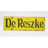 Yellow enamel "De Reszke" rectangular sign, 46 x 15cm