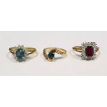 14K gold and sapphire ring and two other dress rings Condition Reportthe ring sizes are t, m, t