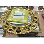 Convex mirror within an elaborate rococo style carved gilt frame and others (5)