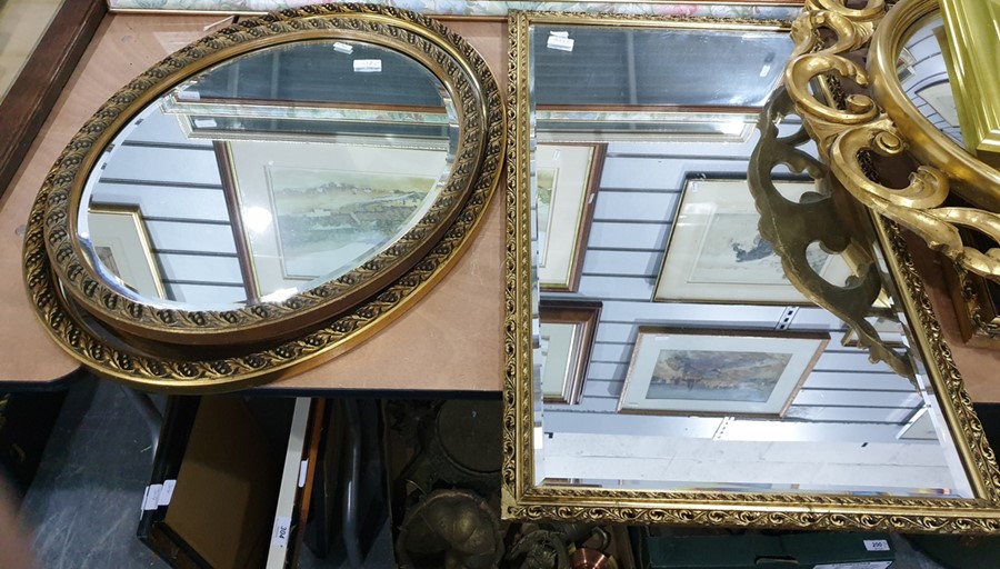 Selection of five various mirrors, two with matching frames, showing acanthus leaves and grapes, a