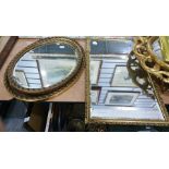 Selection of five various mirrors, two with matching frames, showing acanthus leaves and grapes, a