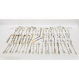 Quantity Old English pattern table flatware and sundry yellow handled table knives (1 box)