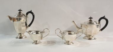 George V silver four-piece tea service to include teapot, hot water pot, cream jug and sugar