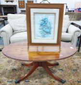 20th century yew oval coffee table and a firescreen (2)