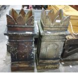 Pair terraccota coloured stone chimney pots with castellated tops