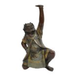 Japanese bronze figure of a kneeling oni, the horned demonic creature in an elaborate robe with