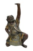Japanese bronze figure of a kneeling oni, the horned demonic creature in an elaborate robe with