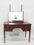 Late 19th century mahogany dressing table, mirror above four assorted drawers on a slight bow on