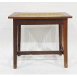 Polished wood and canework stool/occasional table, rectangular, 53cm wide